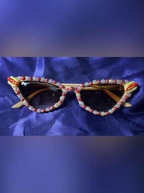 Bejeweled red and yellow  Pearl Sunglasses - Women Accessories